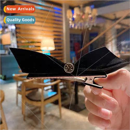 Korean retro black bow hair clips female French elegant hair