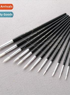 12pcs whe round head nylon hair black rod gouache pen/waterc