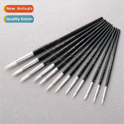 12pcs whe round head nylon hair black rod gouache pen/waterc
