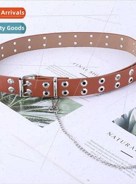 Chain belt women fashion double rows chicken eye buckle holl