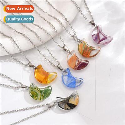 Europe natural stone crescent moon pendant cow horn pendant
