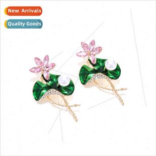 fresh alloy oil drop diamond lotus earrings temperament seni