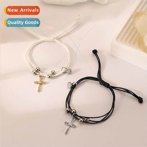 Bracelet raw learning simple Korean black whe couple cross h
