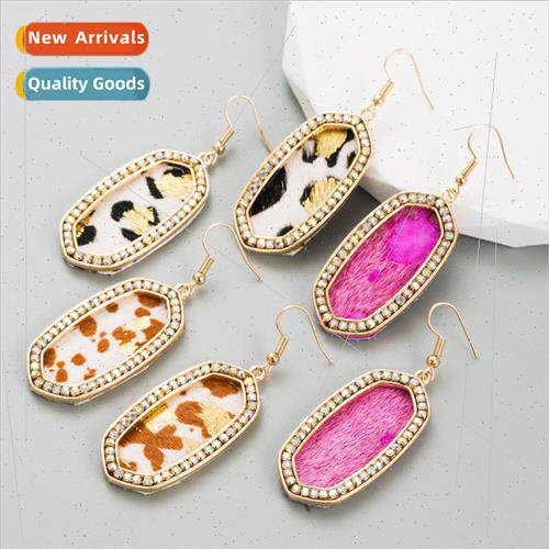 Leopard Long Leather Earrings Women Alloy Full Diamonds Part