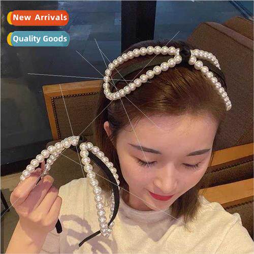 spring summer retro large pearl 8 word bow fairy headband ag