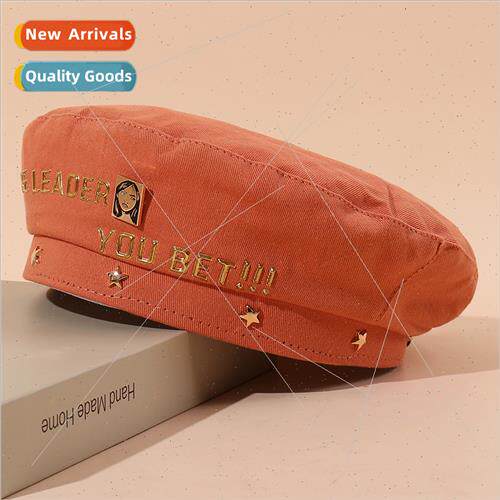 Spring Autumn gold letters portra beret female Japan fashion