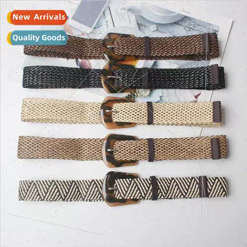 Fashion raffia elastic pin buckle braided belt female anti-a
