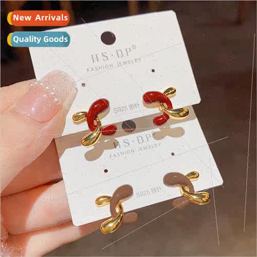 Daily commuter simple small metal oil drop earrings s925 sil