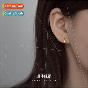 single diamond Korea silver female square buckle S925 ear