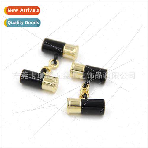 Gold chain double head bullet shape baked lacquer cufflinks