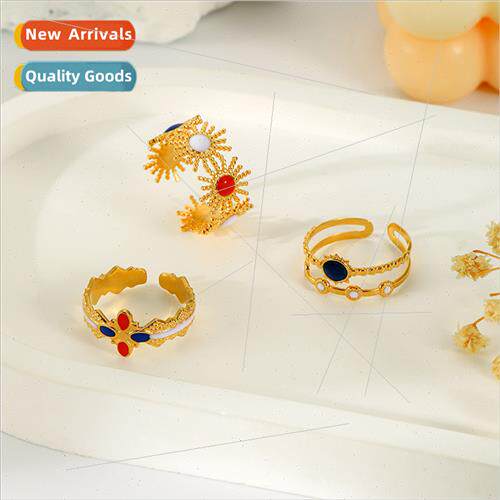 Vintage Finger Ring Stainless Steel Open Sunflower Red Whe B