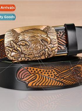 Casual eagle embossed cowhide men belt compound domineering