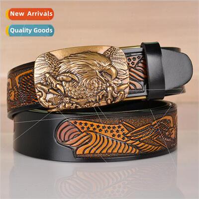 Casual eagle embossed cowhide men belt compound domineering