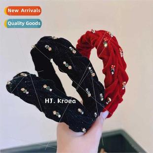 Korea retro rhinestone pleated high skull top versatile velv