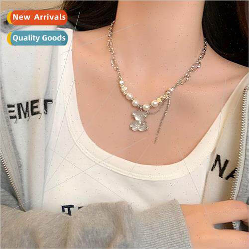 Pearl patchwork bear tassel necklace women tide 2022 new pre