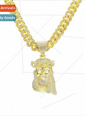 Europe vintage diamond encrusted portra pendant necklace men