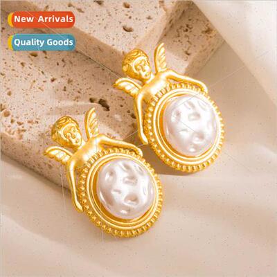 Fashion retro pearl earrings female French court cherubs ear