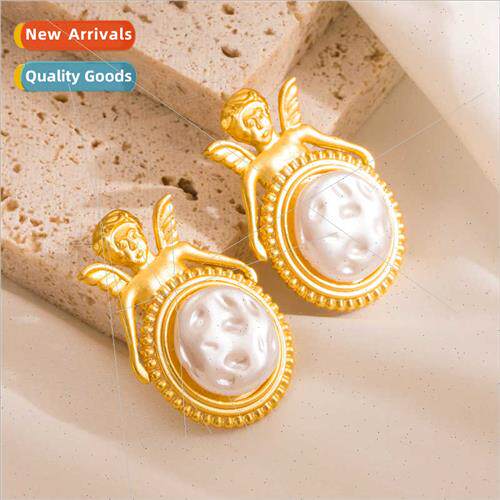 Fashion retro pearl earrings female French court cherubs ear