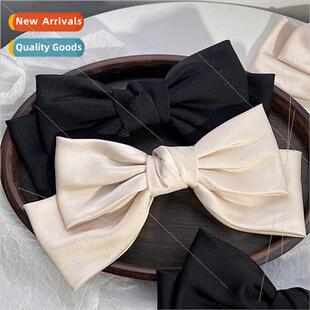 Black satin large bow top clip texture retro cream color sup