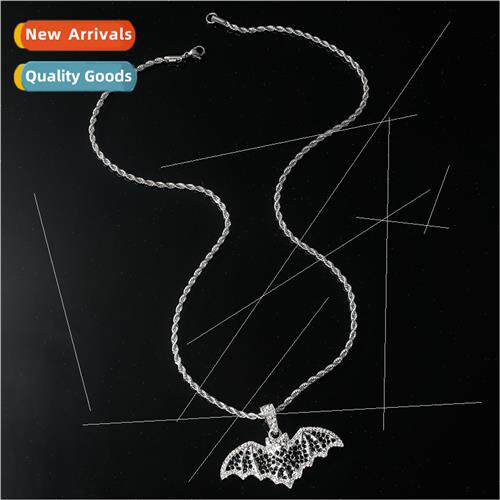 Europe dark gothic diamonds bat pendant necklace sweater cha
