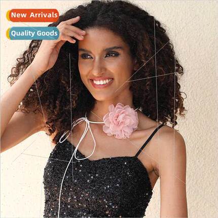 Black flowers straps rose necklace neck flower neck strap ti