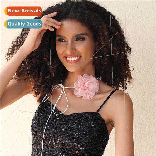 Black flowers straps rose necklace neck flower neck strap ti