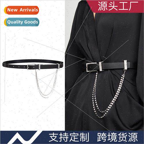 Ladies rhinestone inlaid fashion hanging chain black thin be