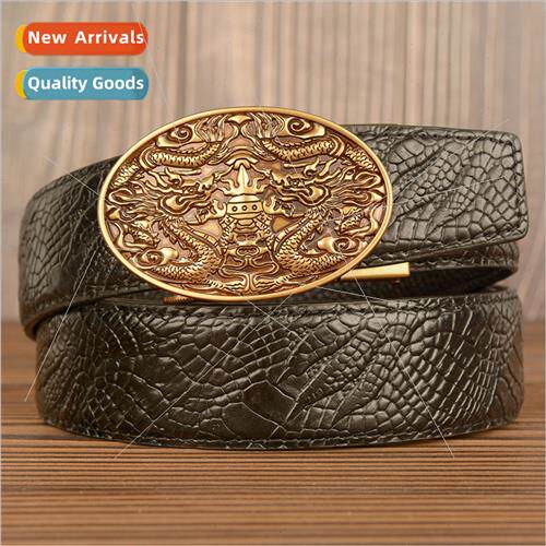 Ethnic double-dragon grab asure automatic leather belt men c