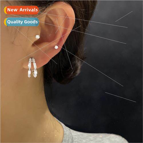 Diamond double C-shaped earrings tide HK half round super fl