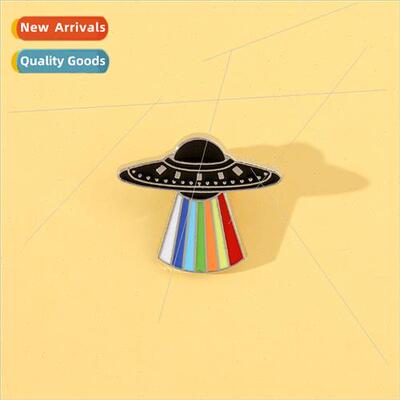 Cartoon space spaceship pin astronaut flying saucer rainbow
