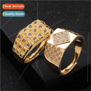 Europe micro geometric zirconia men copper set ring fashion