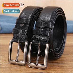 Men belt leather 3.3CM pin buckle cowhide laminated belt men