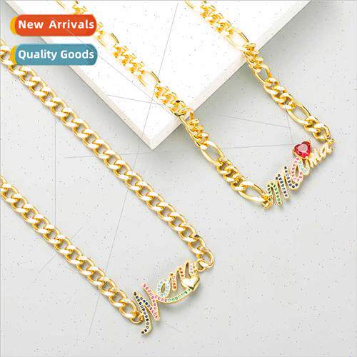 Europe personalized Mama letters gold-plated zirconia collar