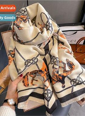 2023 new retro fashion faux cashmere scarf female winter thi