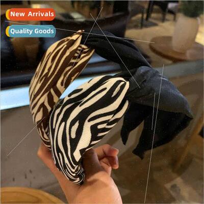 Korea chic abstract striped hair bands leopard print wide cr