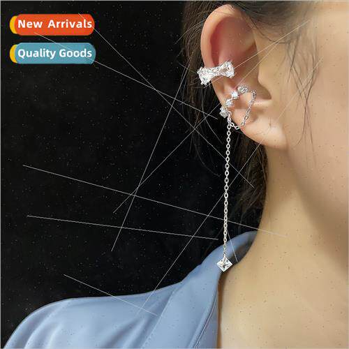 ultra-flash zirconia bow ear clips thin long diamond wave ta