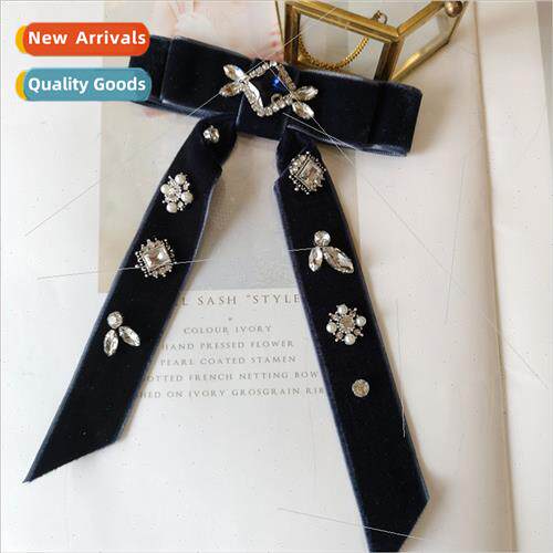Europe high-grade retro court Ba pearl bow tie female velvet