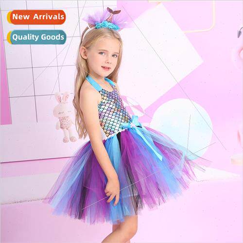 Mermaid Princess Dress Girls Mesh Tutu Poncho Cosplay Carniv