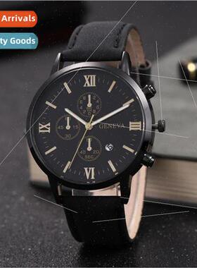 Men Watch Calendar Geneva 3-Eye 6-Hand Casual Belt Men Watch