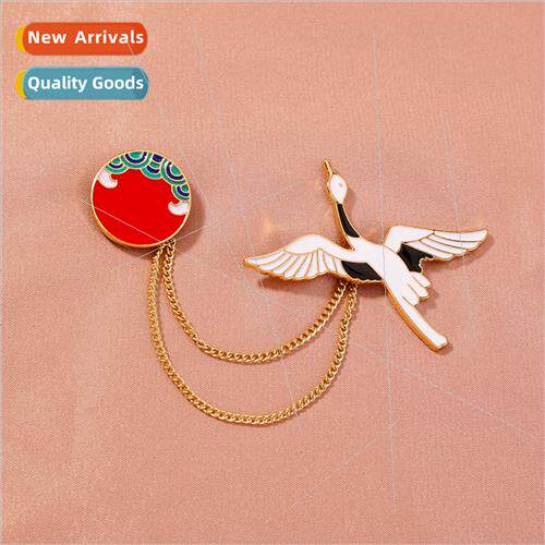 Auspicious clouds cranes asymmetric brooch painting oil crea