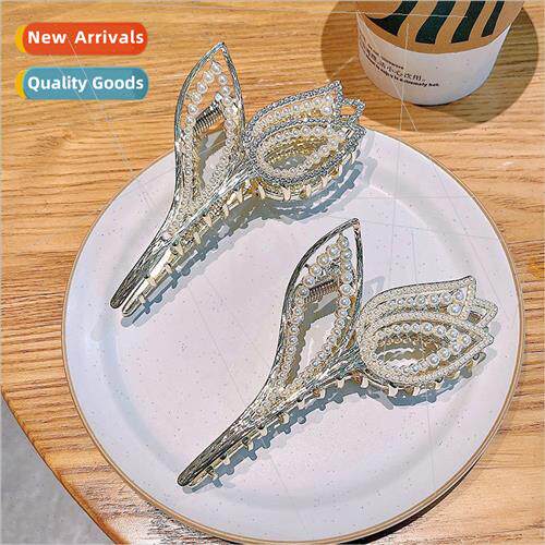 Tulip Flower Grab Clip Hair Clip Back Head Female Pearl Rhin