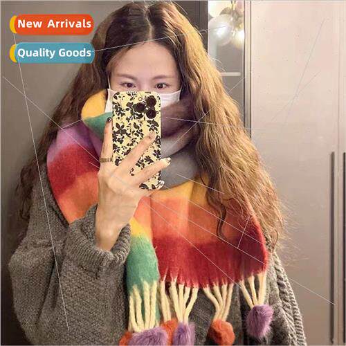 Korea rainbow cake color system pull wool warm female soft s