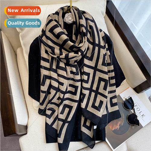Back to geometry new cotton linen hfeel scarf female winter