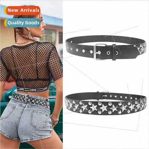 Women belt fashion Europe pentagram rivets air eye belt pin