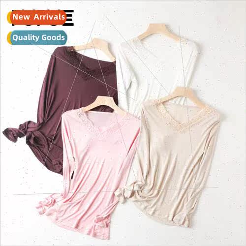 Women V-neck silk knted long-sleeved bottoming shirt fall wi