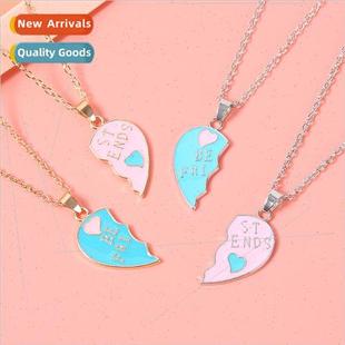 powder blue heart necklace splicing female people Love two