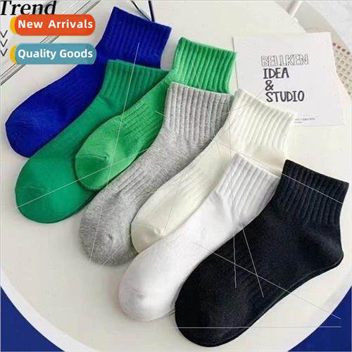 Whe socks autumn new short socks ins nd solid color cotton s