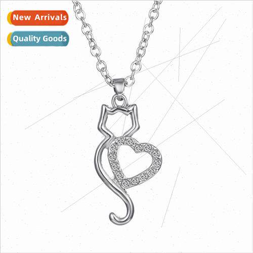 Koreahollowed out diamond cat necklace couple heart-shaped c