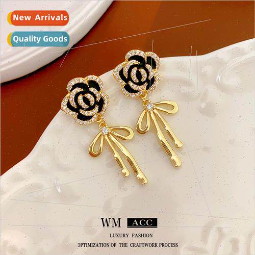 silver pin zirconia oil drop flower bow earrings versatile e