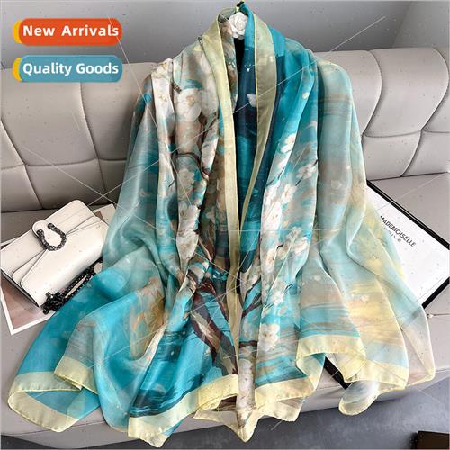 2022 printed long spring autumn Korean  silk scarf female hu